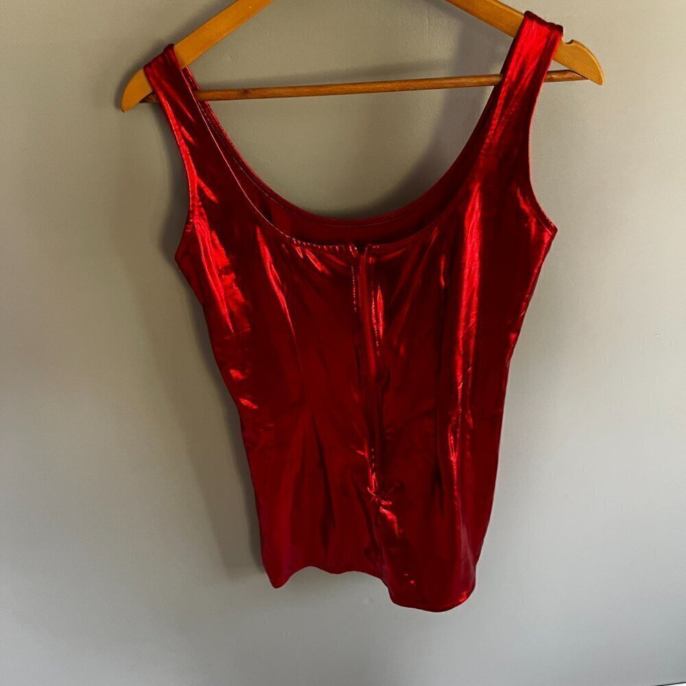 Metallic Red Dress Mini Lingerie Body Con Valentines Sexy Love Dancer Rouge - Picture 7 of 10